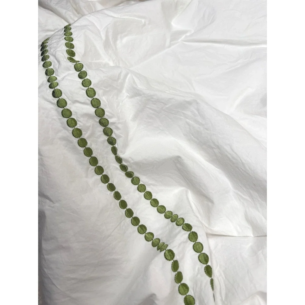 Pottery Barn Twin Duvet Cover White Green Dot Cotton 86x68